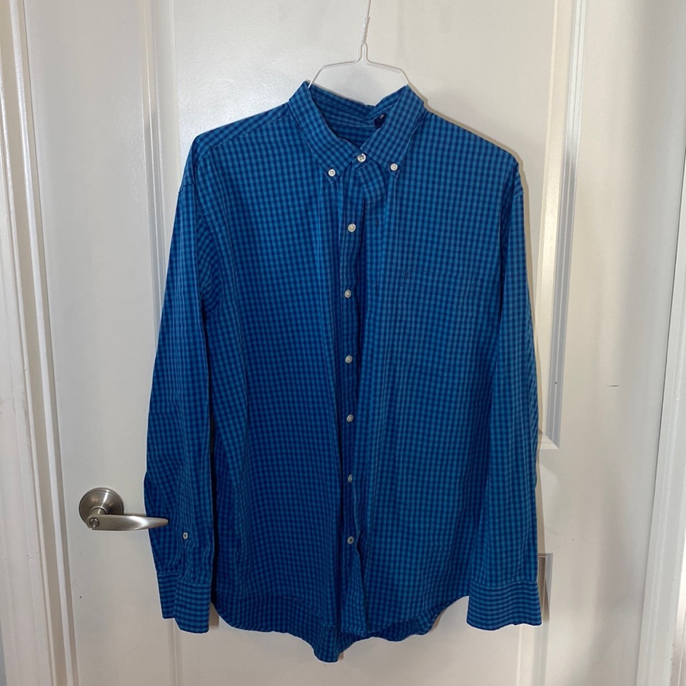 Izod Teal and Blue Gingham Button Up Shirt